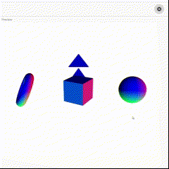 Then, by placing random 3D shapes in space and editing how the arrow works, I could move up if I click the up arrow, and move down and sideways with the right and left arrows. This is different from the Sketch code, where it changes which angle you see the rotation of the objects.