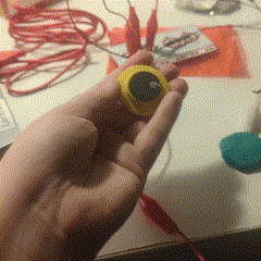 Then I did a small experiment using the magnet. I wasn’t expecting much, but it reacted to the alligator clips and activated the MakeyMakey. However, it didn’t do anything when it simply touched Play-Doh. It was an interesting experiment, though. I could have hidden the alligator clips behind a thin piece of cardboard, and that could activate the MakeyMakey by having the alligator clip sense the magnet nearby or something.