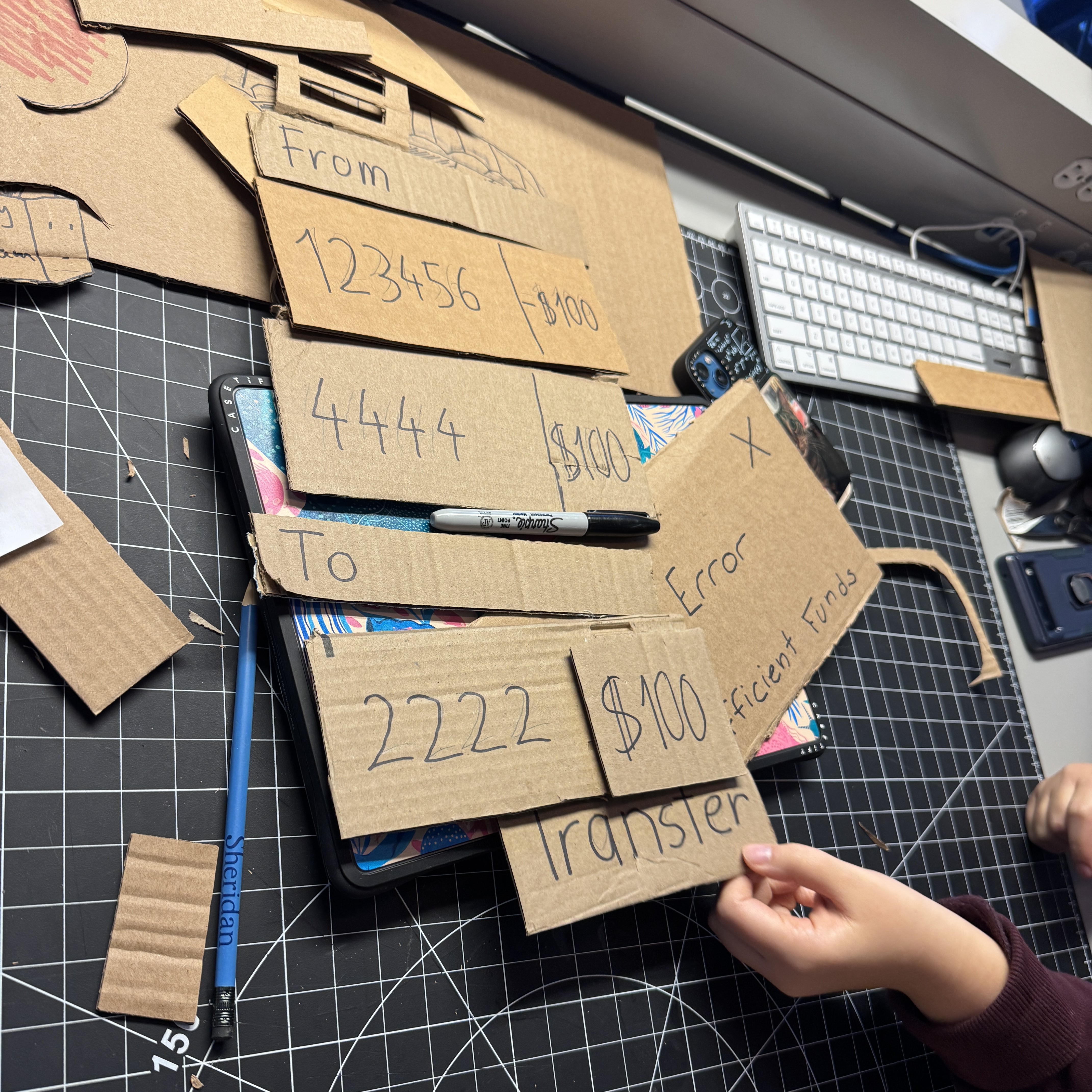 Then, in two more rounds, we updated the cardboard and the feathers they held. There were times when we completed rounds very quickly and spent more time iterating on the cardboard pieces.